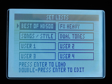 POD HD500 LCD画面(プリセット設定選択画面)