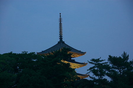 夜空に浮かび上がる興福寺 五重の塔